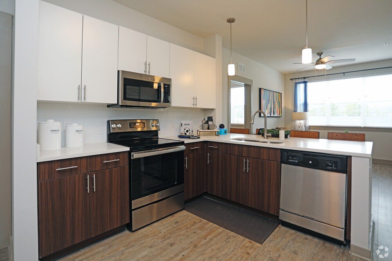 kitchen with white and brown cabinets